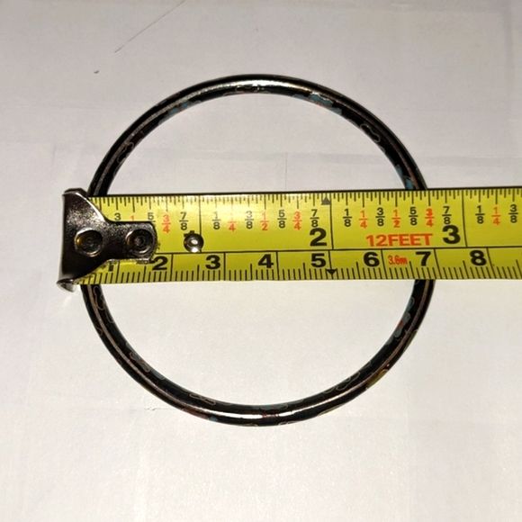 Vintage Chinese Cloisonne Black Floral Bangle Bracelet 4mm 2.6 inches - Picture 3 of 5